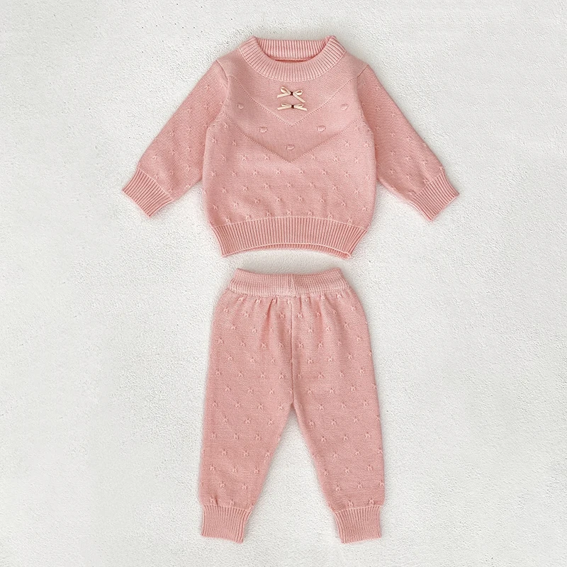 Herbst Baby Strickwaren Bogen Sets Mädchen Baby Mädchen Kleidung Baby Mädchen Pullover Set Tops + Hosen 2PCS Neugeborenen Outwears Sets 0-3Y Kleidung Image