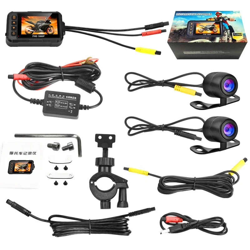 Dashcam 1080P/720P 3in Monitor Vorne Hinten Motorrad DVR Backup Kamera Video Recorder Box Logger Zubehör wasserdicht Image