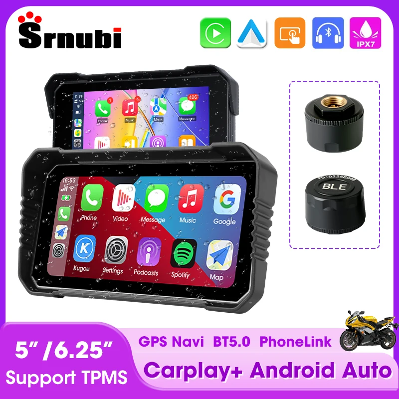 5/6,25 zoll TPMS Motorrad GPS Navigation Carplay Wasserdichte Display Bildschirm Multimedia Player Tragbare Android Auto Moto Monitor Image