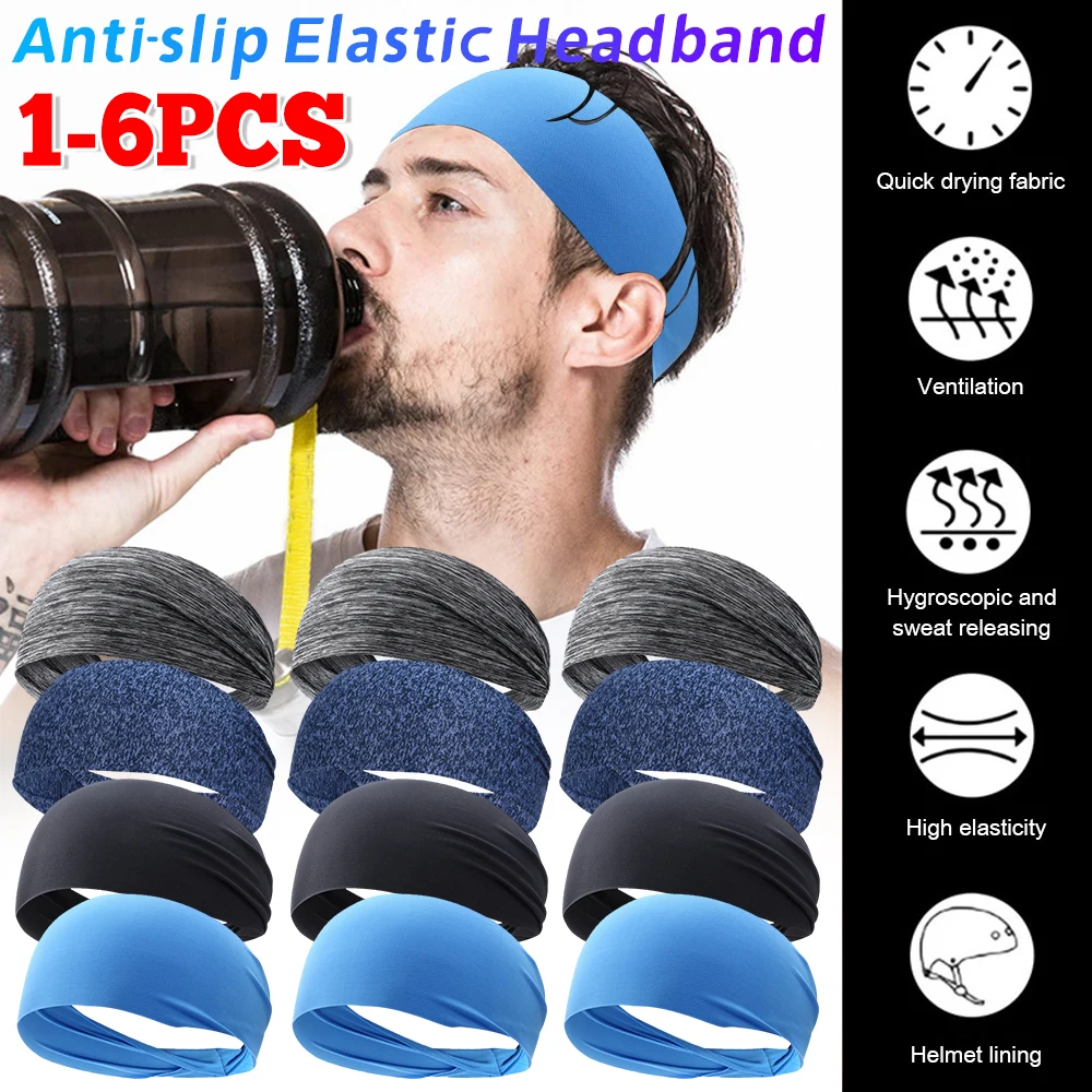 1-6PCS Fitness Elastische Stirnband Anti-slip Atmungsaktive Schweißband Sport Schnell Trocknend Elastische Haar Kopf Bands Für laufen Radfahren Image