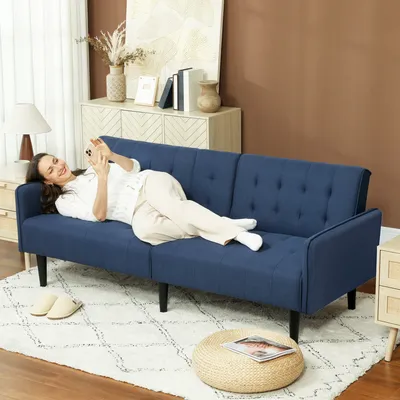 HOMCOM Upholstered Sofa bed 3 Seater Home Theater with Storage Dark Blue