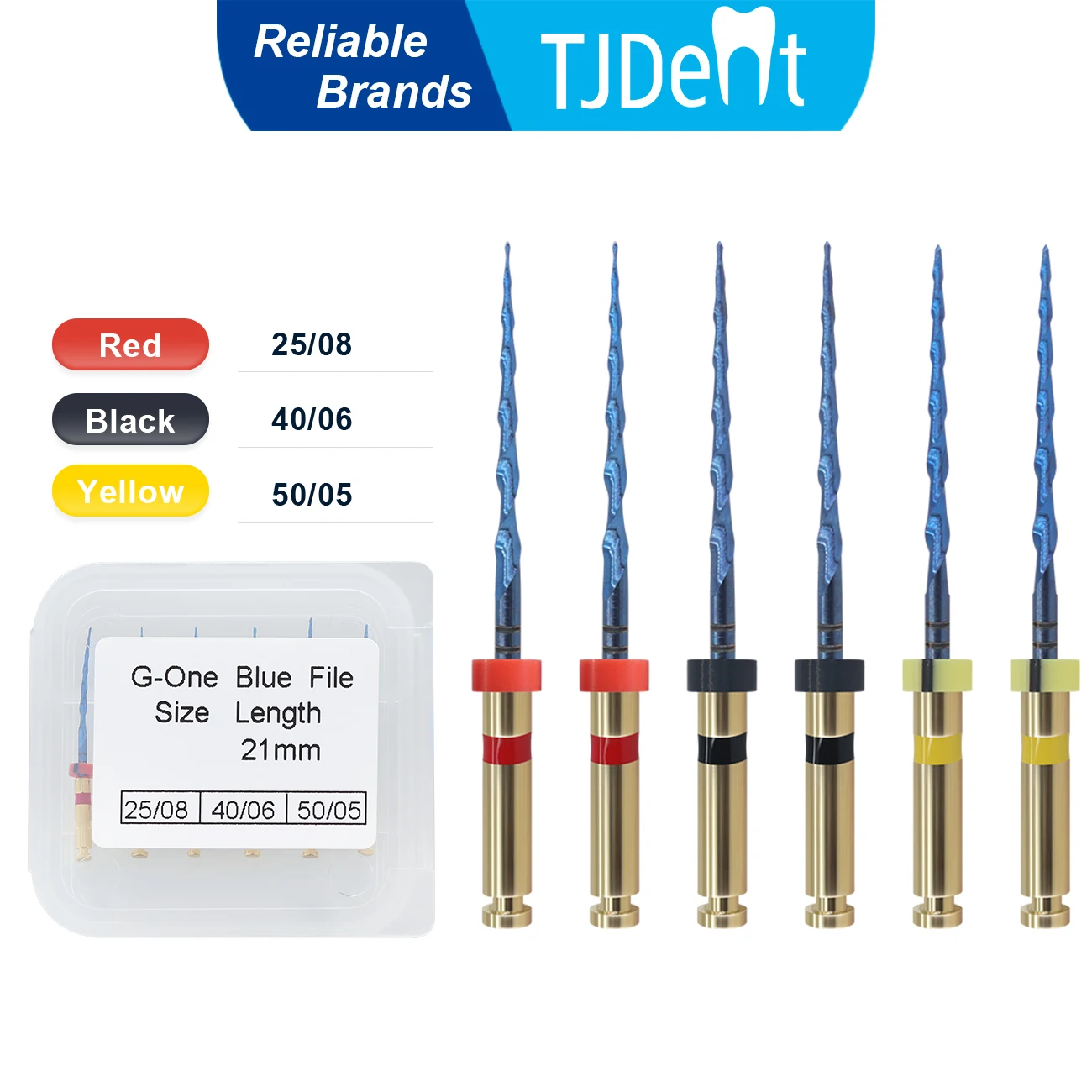 TJDent 21 mm zahnärztliche wärmeaktivierte Wurzelkanalfeilen R25/40/50 rotierende blaue Feilen Endo NiTi Feile Zahnmedizin Endodontisches Material Image