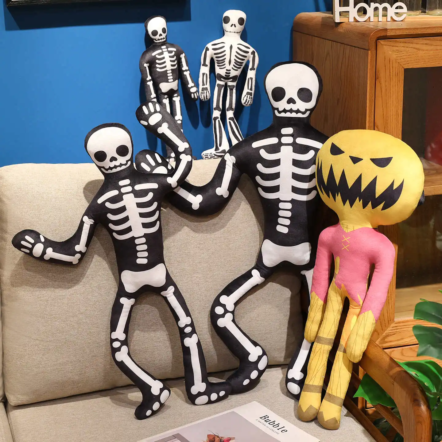 34 cm Kreative Halloween Tanzen Schädel Plüsch Puppen Verschiedene Haltung Von Skelett Kürbis Geist Plüsch Spielzeug Wohnkultur Kinder Spielzeug Image