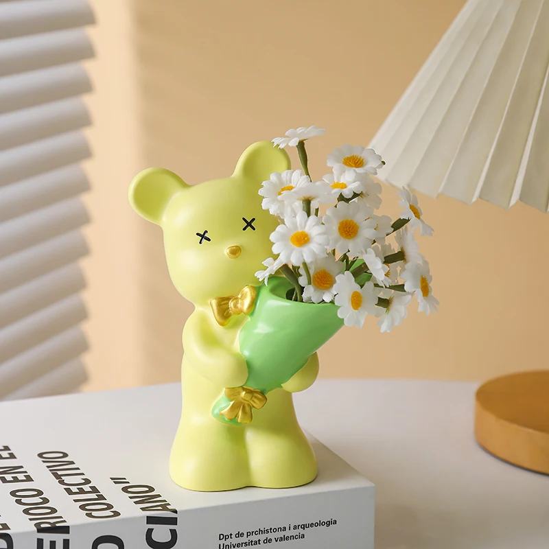Creme Fliege Blume Kleine Bär Vase Wohnzimmer Desktop Home Dekoration Niedliche kleine Bärenvase Geben Sie an Freunde Einweihungsgeschenk Image