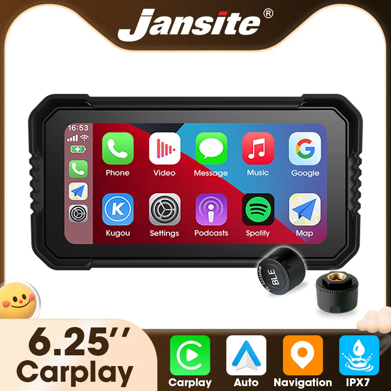 Srnubi 6,25'' Tragbares digitales Motorrad-Armaturenbrett CarPlay Android Auto GPS für Moto Navigation Display Bildschirm IPX7 Wasserdicht Image