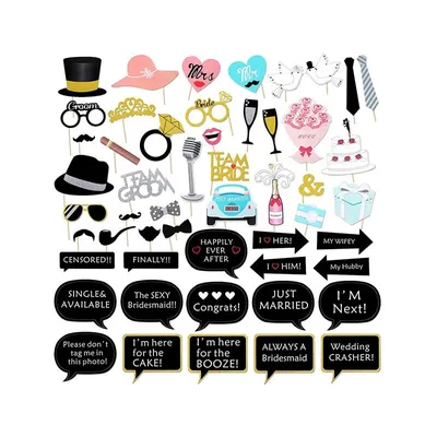 Wedding Photo Booth Props Kit, Bridal Shower Photo Booth Prop with Sticks for Wedding Shower Party Supplies