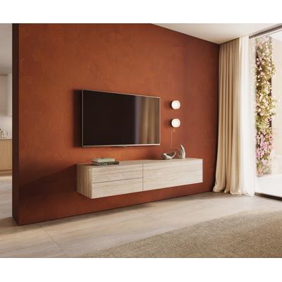 DELIFE Lowboard Cuor 180 cm Keramik Laminam® Travertino Bianco Creme-Weiß 1 Klappe 2 Schubfächer Schwebend, Lowboards Image