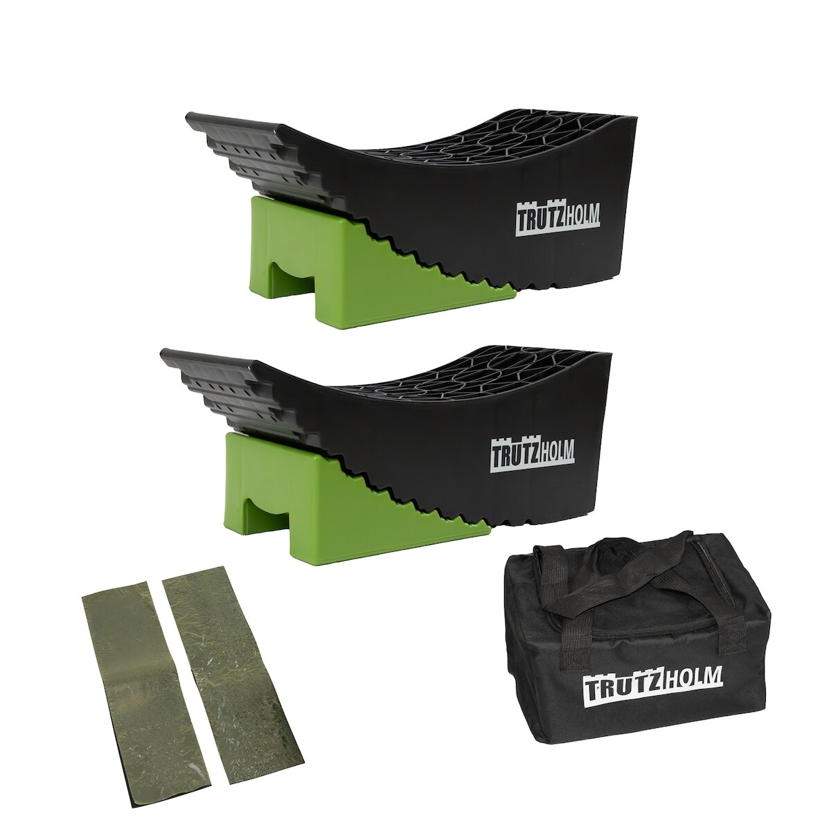 2 x Ausgleichsrampe mit Unterlegmatte 13,5 T 42x17x17 / 20x12x9 cm Kunststoff Wohnmobil Image