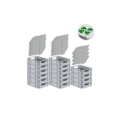 PROREGAL SuperSparSet 16x Eurobox NextGen Economy mit Auflagedeckel & 4x Verschlüsse Grün, Griffe offen, HxBxT 12x30x40cm, 11L, Eurobehälter Image