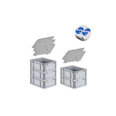 PROREGAL SparSet 5x Eurobox NextGen Economy mit Auflagedeckel & 4x Verschlüsse Blau, Griffe zu, HxBxT 17x30x40cm, 16L, Eurobehälter Image