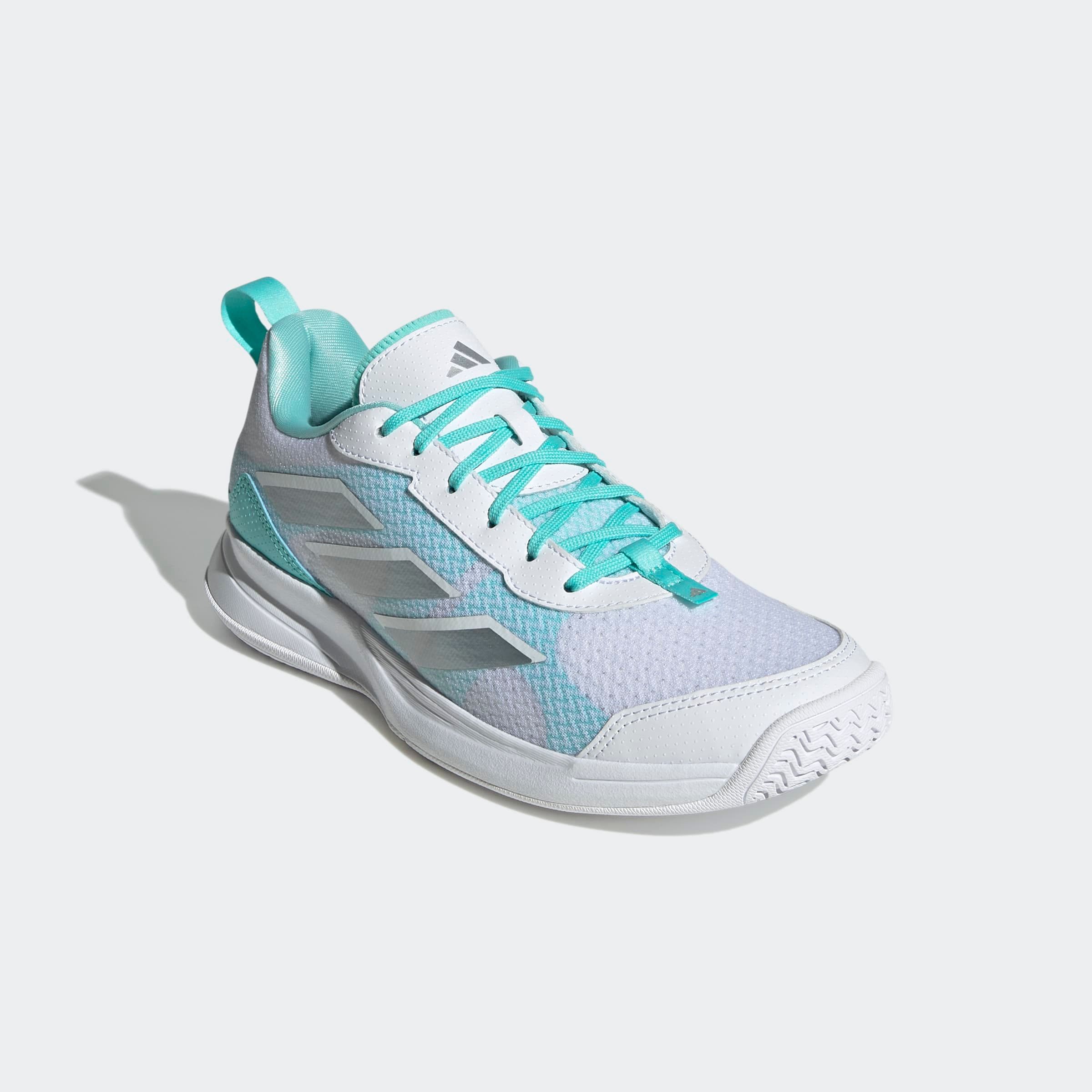 Tennisschuh ADIDAS PERFORMANCE "AVAFLASH LOW", Damen, Gr. 39, silber (cloud weiß, silber metallic, flash aqua), Synthetik, Textil, Schuhe, geeignet für Hartplatz und Sandplatz