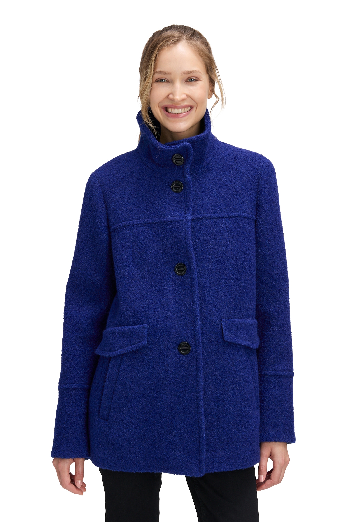 Wolljacke GIL BRET, Damen, Gr. 40, blau (bright blau melange), Web, Obermaterial: 32% Baumwolle, 27% Polyester, 18% Wolle, 18% Polyacryl, 5% sonstige Fasern, unifarben, gerade Po-bedeckend, Rundhals, Jacken, mit Stehkragen