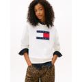 Sweatshirt TOMMY JEANS "TJW REG TJ FLAG CREW", Damen, Gr. L (40), beige (ecru), Sweatware, Obermaterial: 100% Baumwolle, bedruckt, casual, regular fit, Rundhals, Langarm Rippbündchen, Sweatshirts
