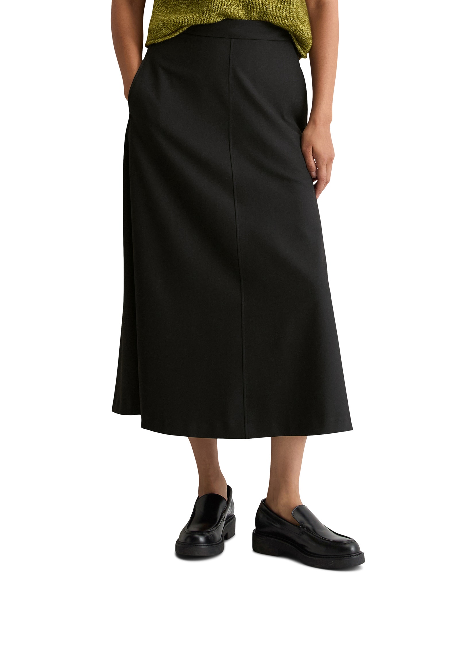Webrock MARC O'POLO "aus weichem Flanell", Damen, Gr. 34, schwarz, Obermaterial: 63% Polyester, 34% Viskose, 3% Elasthan; Futter: 100% Nicht verfügbar, unifarben, casual, normal wadenlang, Röcke