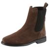 Chelseaboots TOMMY HILFIGER "FLAG SUEDE CHELSEA BOOT", Damen, Gr. 42, braun (dunkelbraun), Veloursleder, Elastischer Einsatz, klassisch, Schuhe, Stiefelette, Businessschuh mit Hardcover-Flagge an der Ferse