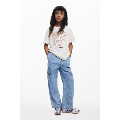 Baggy print denim pants
