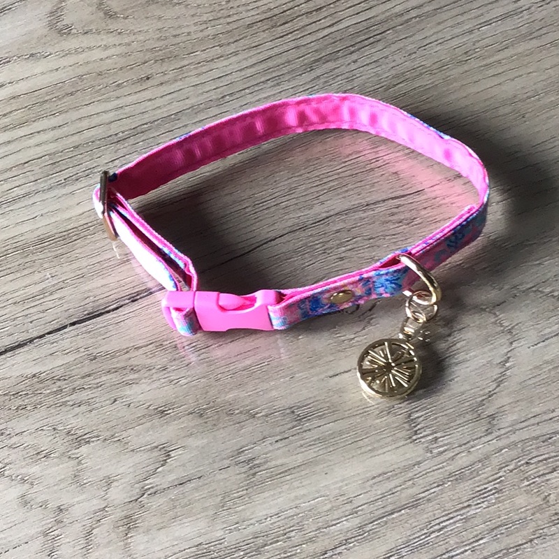 Lilly Pulitzer Cat | Lilly Pulitzer Pink And Blue Dog Collar With Gold Charm Small Great Clean | Color: Blue/Pink | Size: Small Adjustable 10 To 15