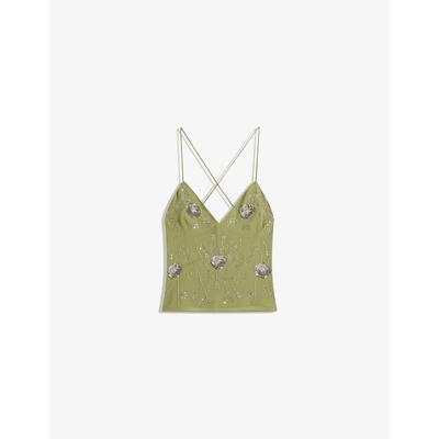 Bershka Strappy Top With Shimmery Embroidery Women S Khaki