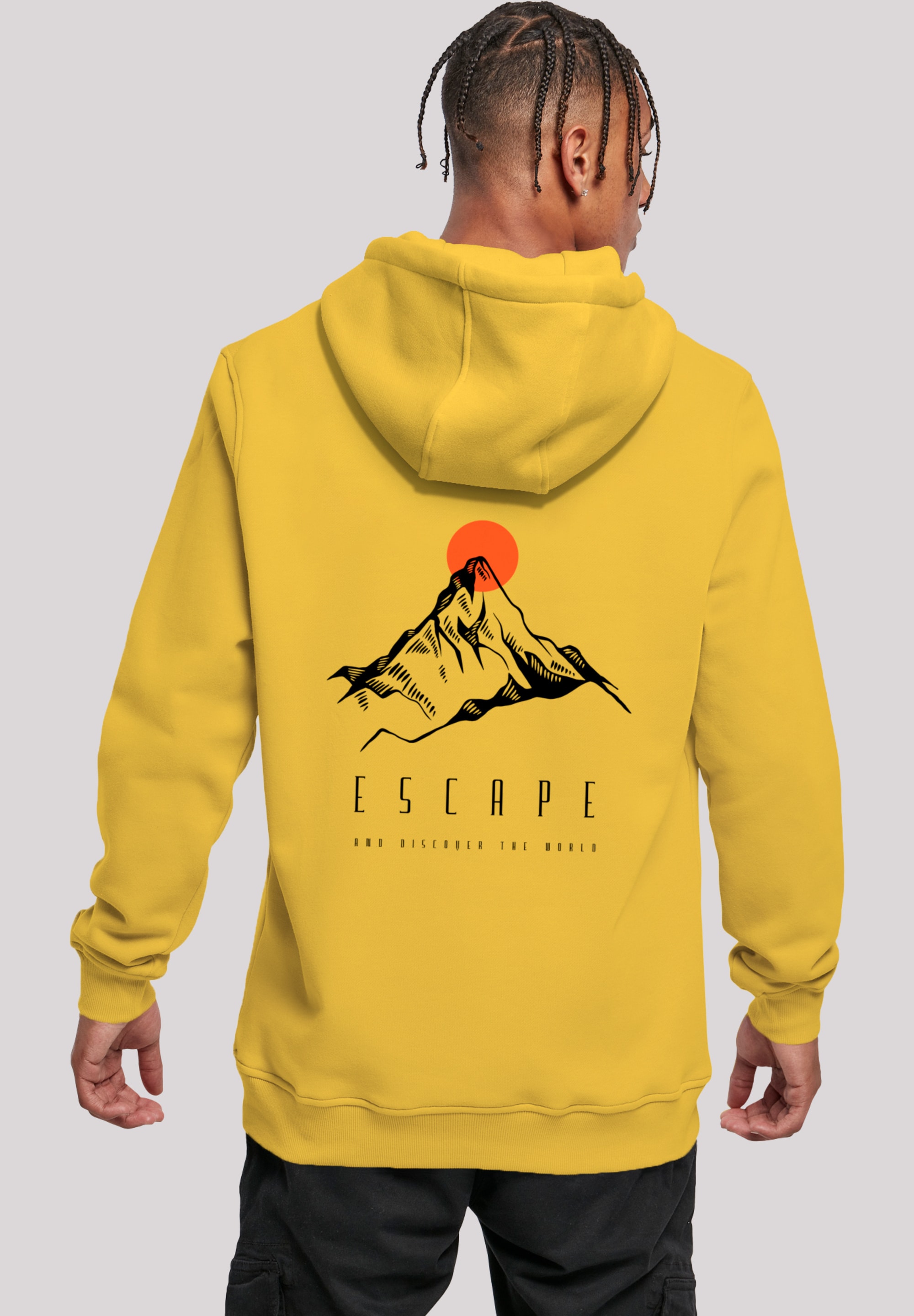 Kapuzenpullover F4NT4STIC "Escape Discover the World Mountain", Herren, Gr. S, gelb (taxi gelb), Obermaterial: 65% Baumwolle, 35% Polyester, slim fit, Pullover Kapuzenpullover, Premium Qualität, ESCAPE Collection
