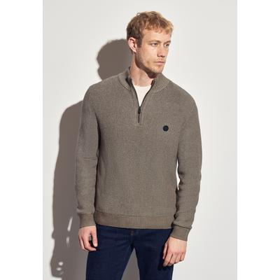 Stehkragenpullover STREET ONE MEN, Herren, Gr. M (40), dull braun, Web, 100% Baumwolle, unifarben, casual, normal normal, hoch geschlossener Ausschnitt, Langarm Rippbündchen, Pullover, aus reiner Baumwolle Image
