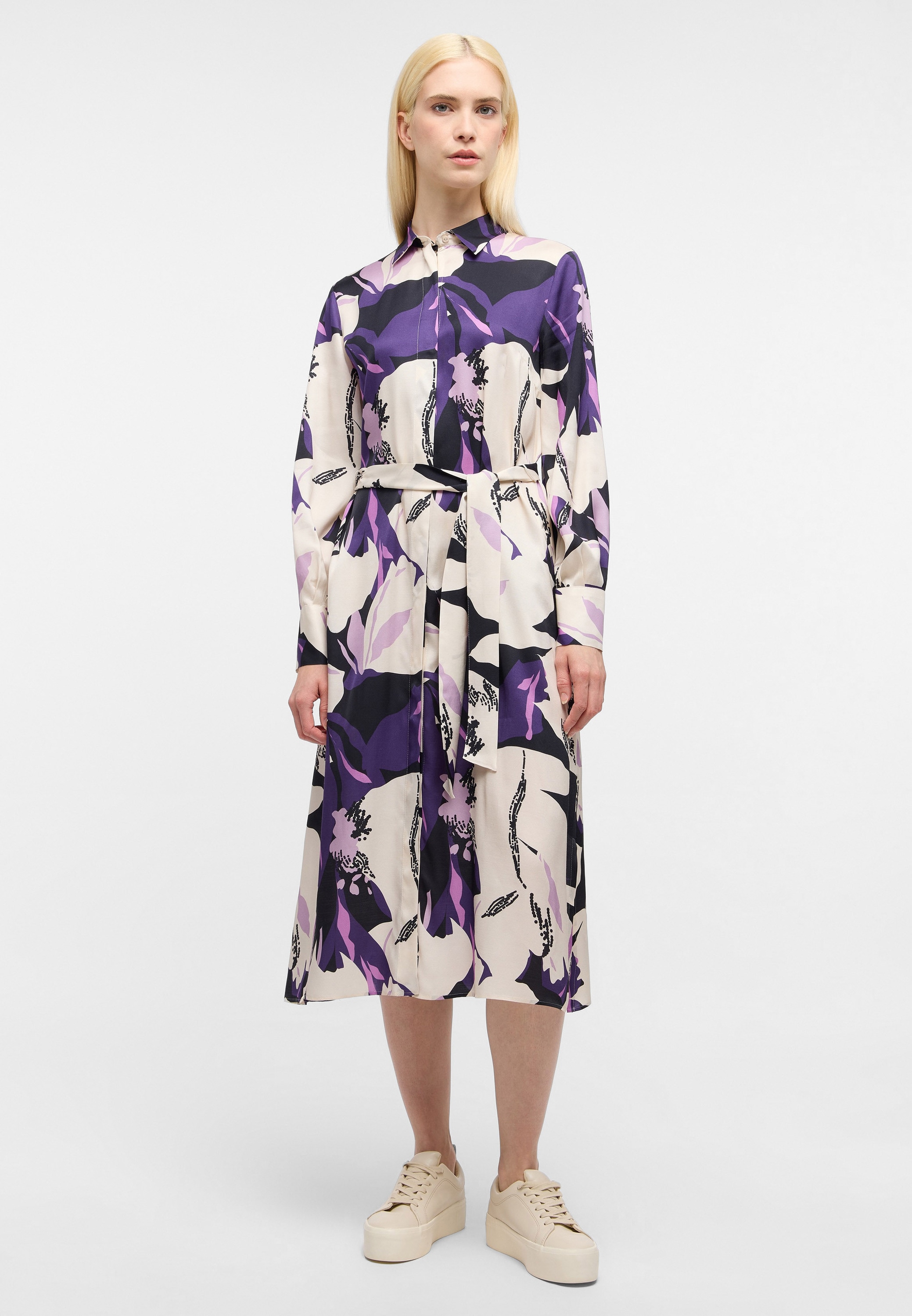 Blusenkleid ETERNA "LOOSE FIT", Damen, Gr. 42, Normalgrößen, lila, 100% Viskose, Kleider Blusenkleid