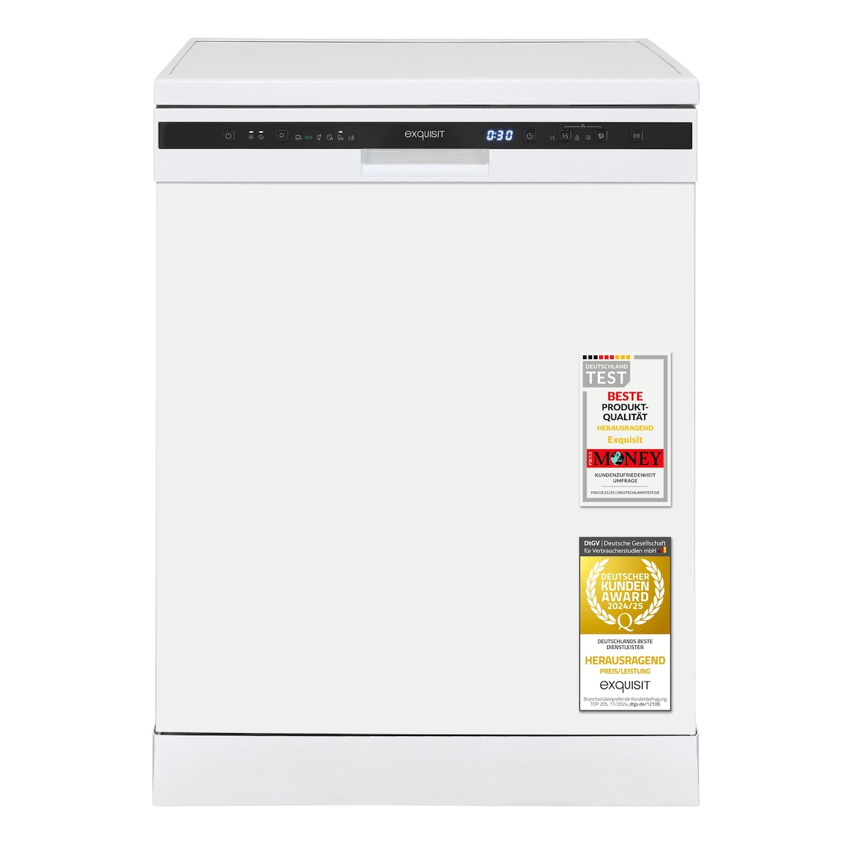 Exquisit Geschirrspüler 60 cm, Unterbaufähig, 12 Maßgedecke, 11 Liter, Startzeitvorwahl, LED-Display, GSP6312-030E weiss Image