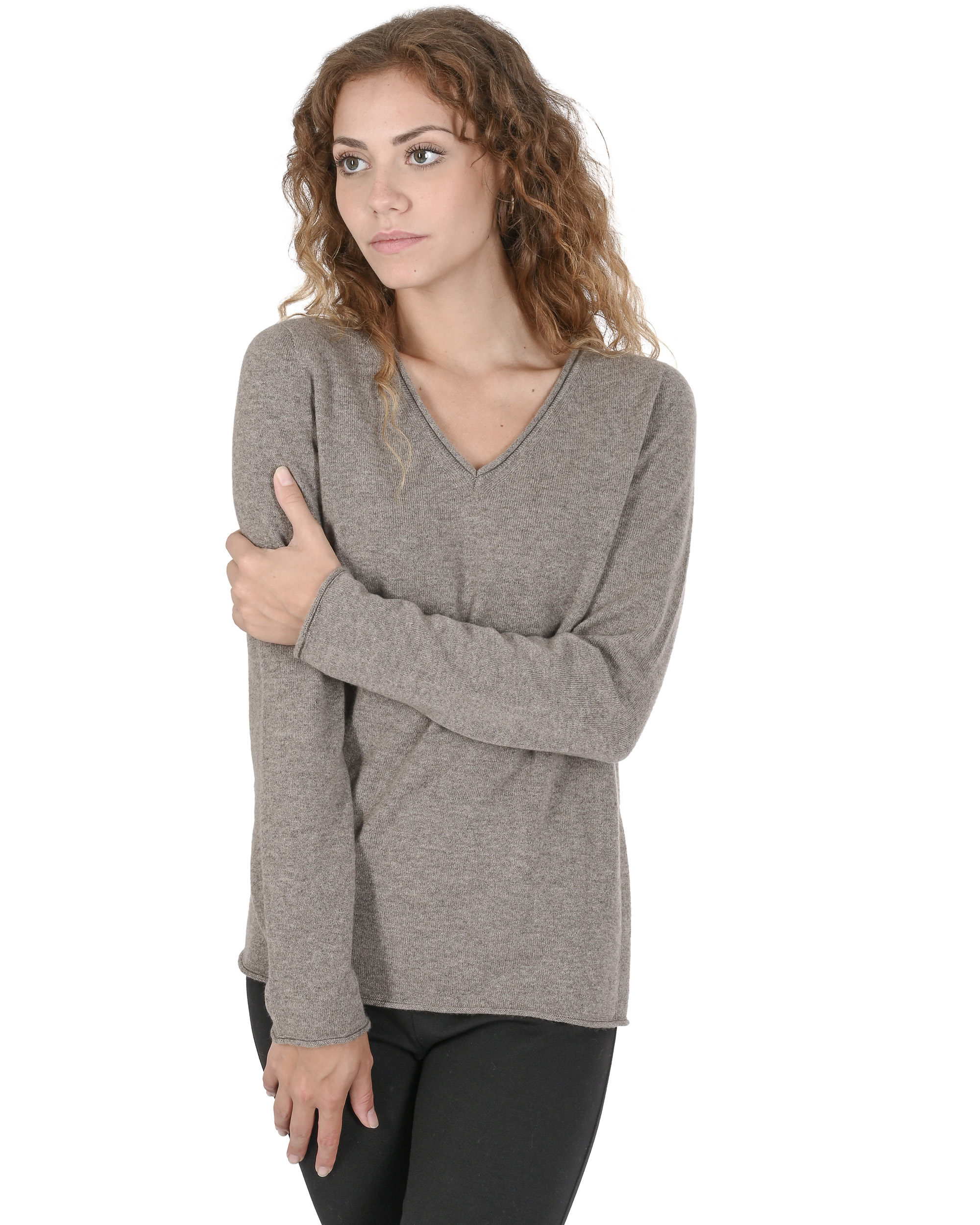 Krone von Edinburgh Kaschmir VNeck Pullover Beige Image