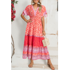 Rotes Blumendruck Kleid mit Quasten und gebundenen Ärmeln in Empire-Linie