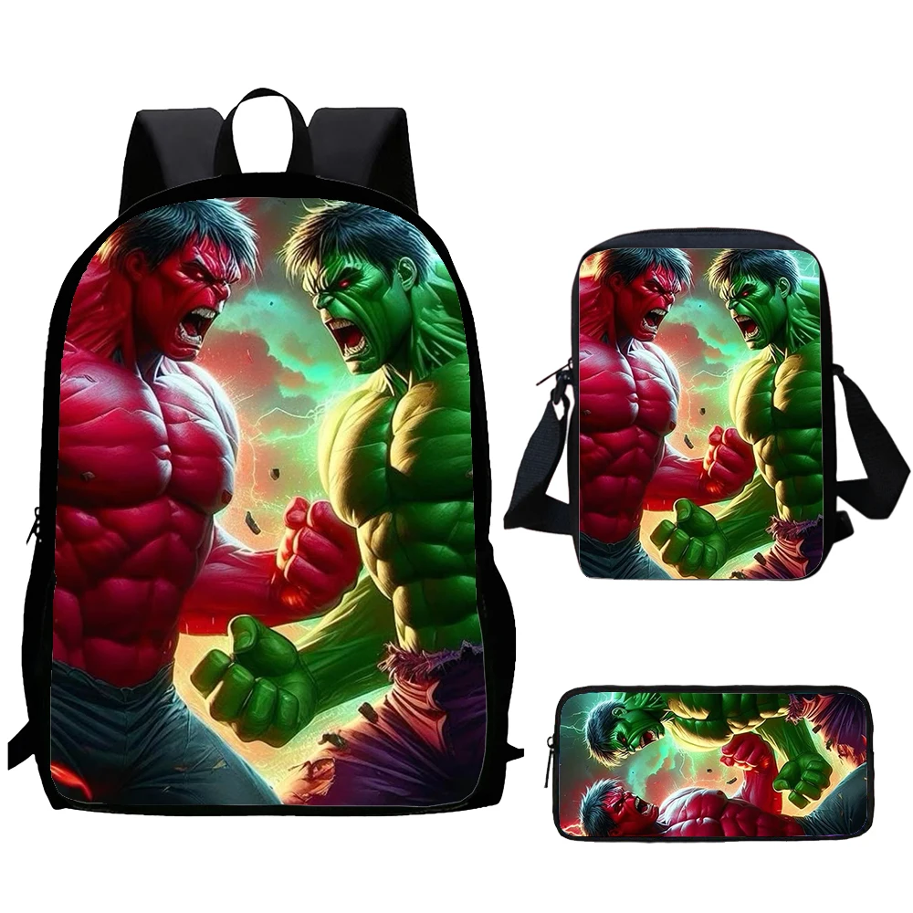 H-Hulk vert rouge dessin animé 1/3 pièces ensemble sac à dos d'école pour enfant avec sacs à bandoulière, sacs à crayons sacs d'école pour garçons filles meilleur cadeau
