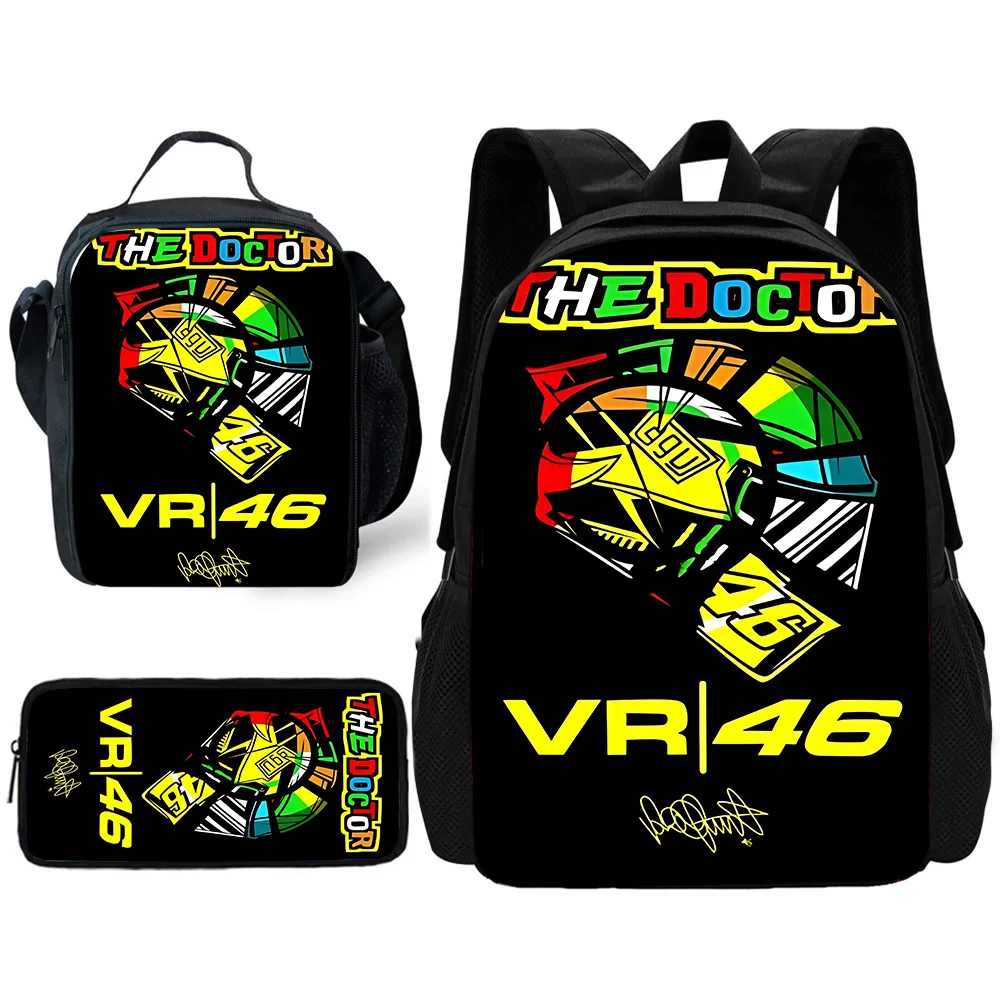 Sac à dos r-rossis VR-46 pour moto d'école pour enfants, avec sacs à déjeuner, sacs à crayons, sacs d'école pour garçons et filles, meilleur cadeau