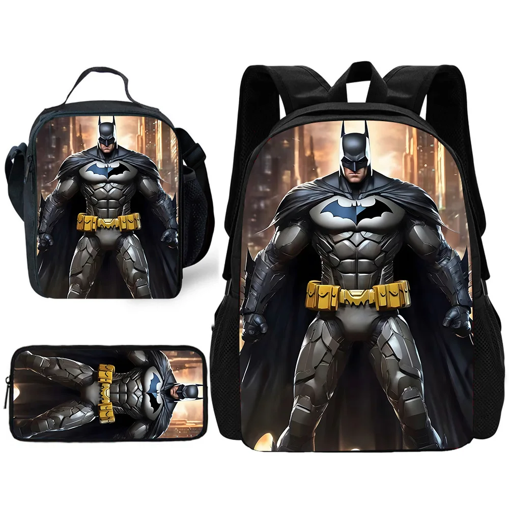 Sac à dos d'école pour enfants, film b-batmans, avec sacs à déjeuner, sacs à crayons, sacs d'école pour garçons et filles, meilleur cadeau