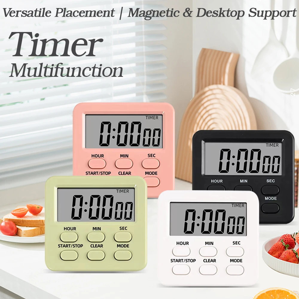 Magnetischer digitaler Küchentimer mit LCD-Display, 24-Stunden-Countdown-Uhr, Tisch- und Wandmontage für Kochen, Lernen, Arbeiten – 4 Farben Image