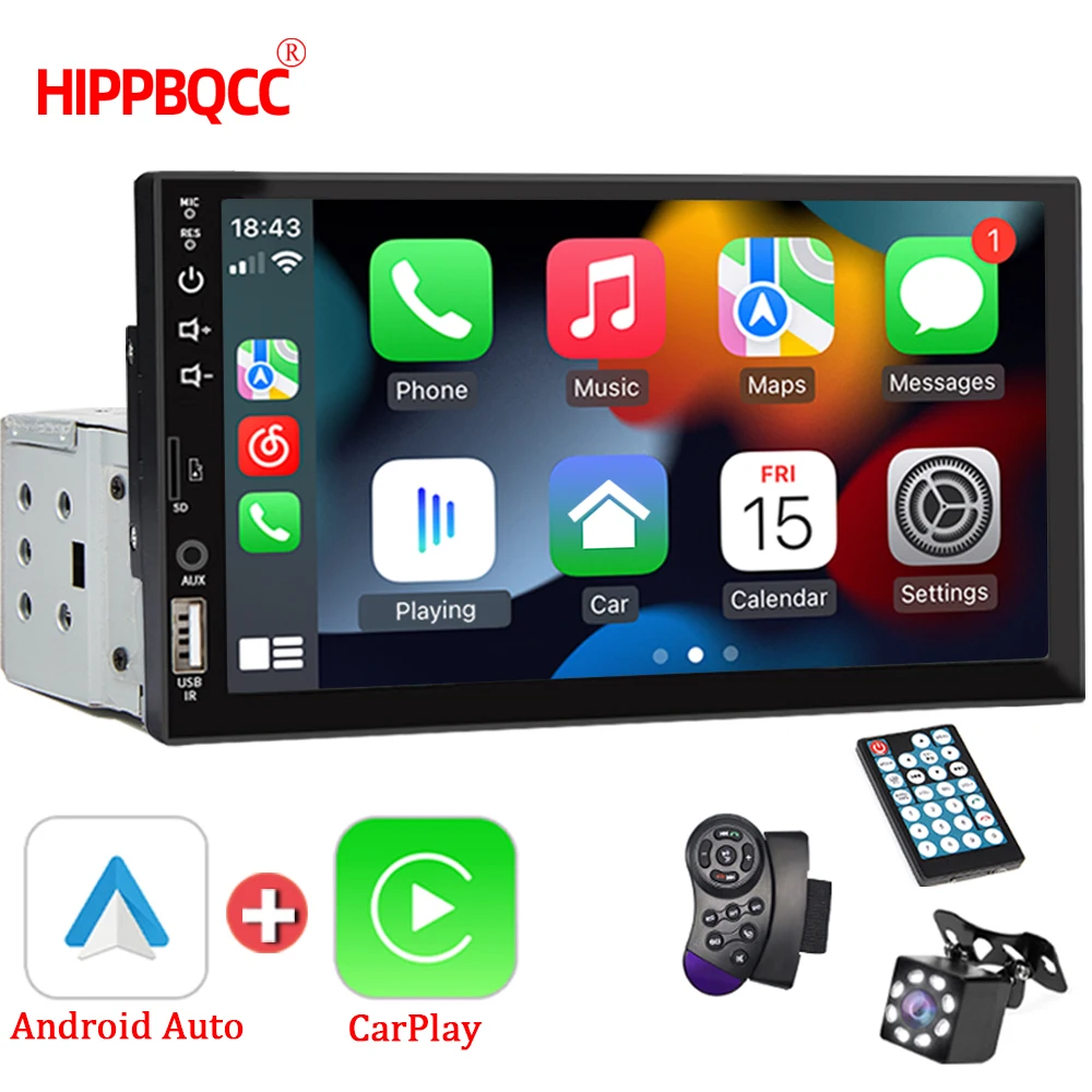 HIPPBQCC 7“ Autoradio 1 Din Carplay Android Auto Multimedia Player HD Touchscreen FM AUX Eingang Bluetooth MirrorLink Universal Image