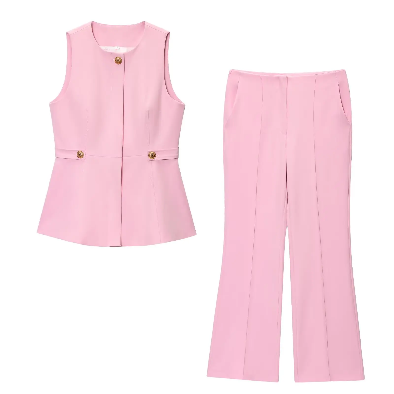 Frauen Chic Büro Dame Elegante frauen Sets Rosa Oansatz Ärmellose Tank Weste Flare Hosen Feste Stricken Grundlegende Elegante Anzüge