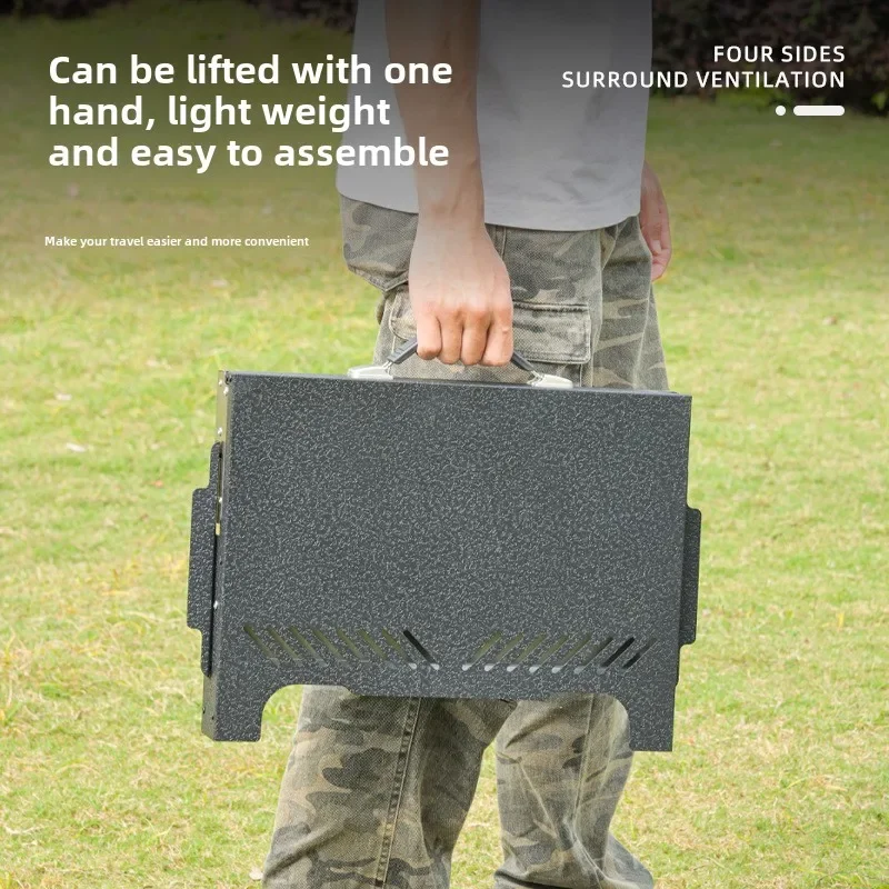 BBQ Rack Mini Faltbare Grill Holzkohle Grill Grill Rack Outdoor Grill Hängen Camping Edelstahl Image