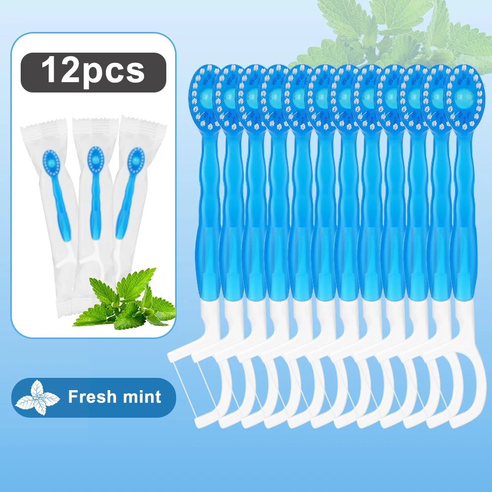 12PCS Zahnbürste Exploded Bead Einweg Erwachsene Reinigung Zahnbürste Tragbare Reise Zahnbürste Mit Zahnseide Zunge Schaber Image