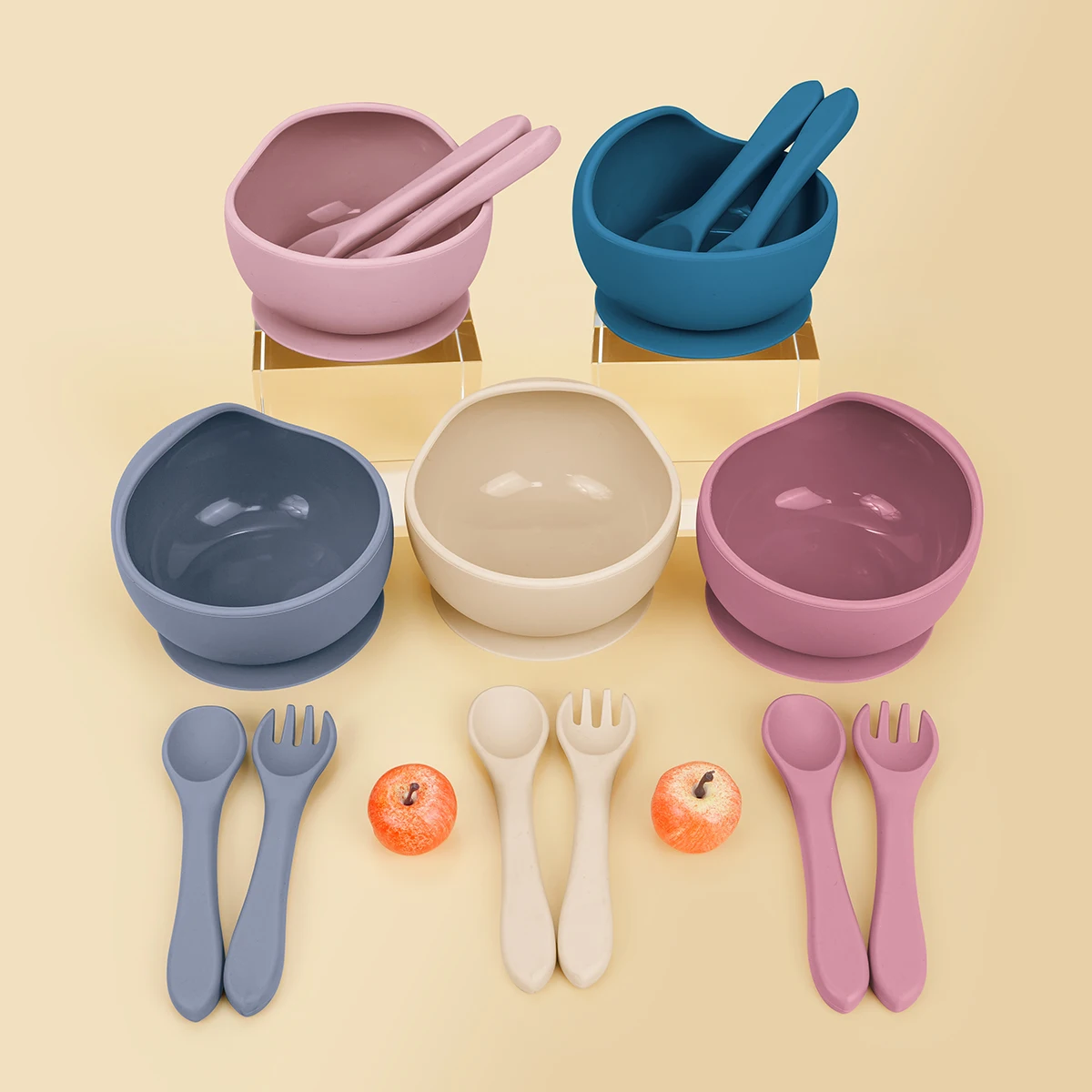 3 Teile/satz Silikon Baby Fütterung Set Silikon Schüssel Mit Saug für Kinder Löffel GabelChildren Gerichte Geschirr Baby Geschirr Stuf Image