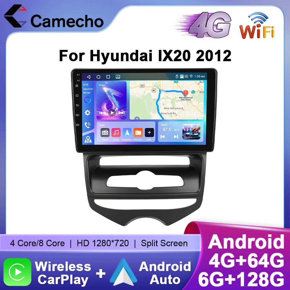 Camecho Auto Radio Für Hyundai IX20 2012 Drahtlose CarPlay Android Auto Multimedia Player 6 + 128G WIFI 4G Mirrorlink GPS Stereo Image