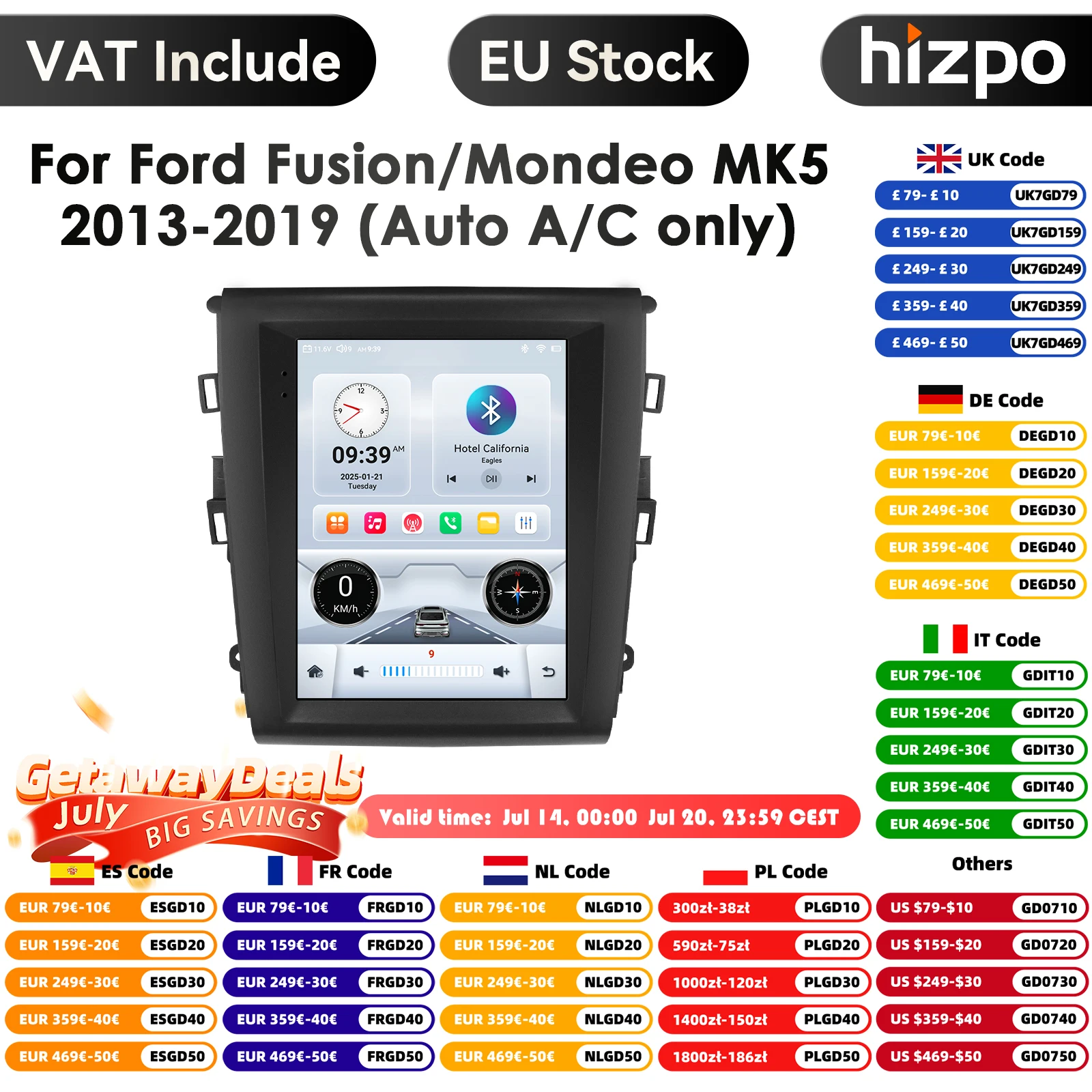 Hizpo 9,7 Carplay Android Autoradio für Ford Mondeo Mk5 Fusion 2013-2019 A/C Multimedia Video 2Din Head Unit Stereo Image