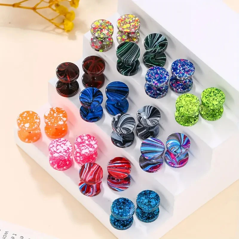 24pcs Unisex Edelstahl Ohrstecker Set Verschiedene Camo, Süßigkeiten Farben Runde Barbell Ohrringe für Männer Frauen Tägliche Party Schmuck Image