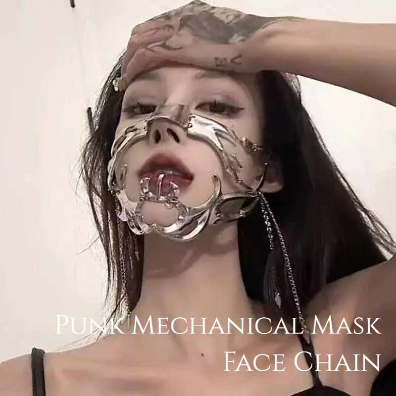 Punk Mechanische Maske für Frauen Männer Halloween Party Prom Metall Maske Mechanische Maske Cosplay Jewerly Gesicht Kette Hallowmas Geschenke Image