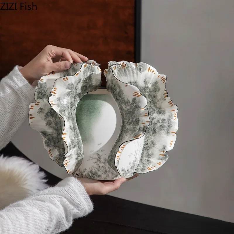 Kunst Keramik Vase Desktop Ornament Blumenarrangement Künstlerische Blumengefäße Hydrokultur Vasen Dekorative Vase Getrocknete Blumenvasen Image