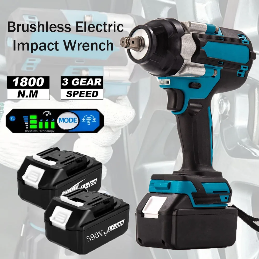 1800 N.M Drehmoment Bürstenlosen Elektrischen Schlagschrauber 1/2 zoll Elektrische Schraubendreher Akku-schlüssel Power Tool Für Makita 18V Batterie Image