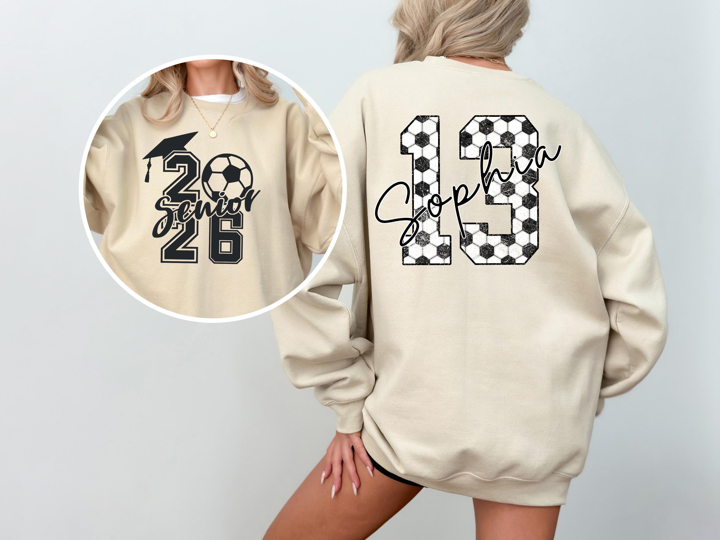 Felpa girocollo personalizzata per la classe senior del 2026, maglietta da calcio personalizzata per la classe senior, maglietta della classe del 2026