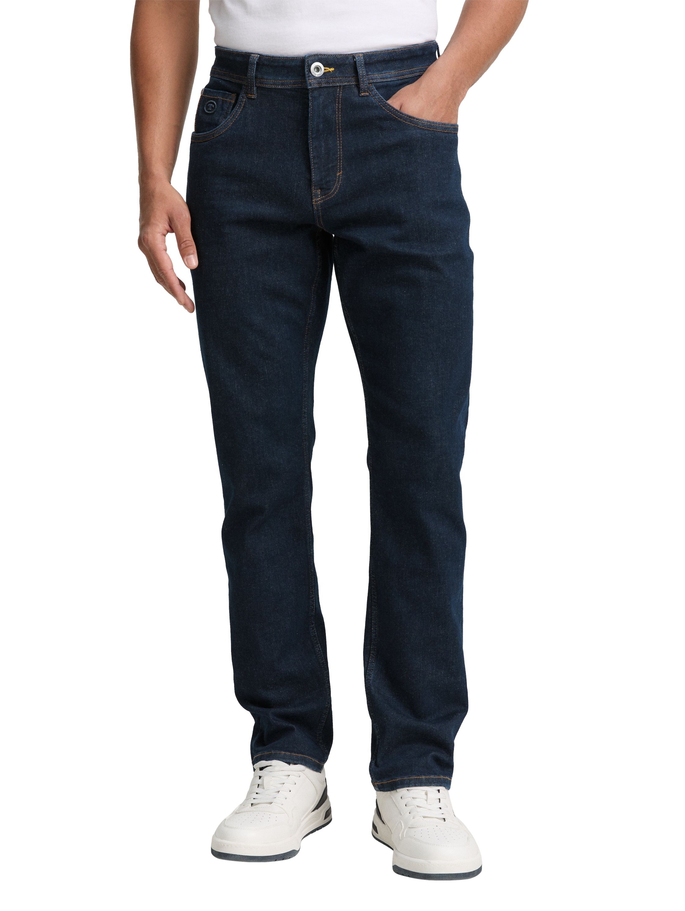 Slim-fit-Jeans TOM TAILOR, Herren, Gr. 34, Länge 34, blau (rinsed blau denim34), Denim/Jeans, Obermaterial: 92% Baumwolle, 6% Polyester, 2% Elasthan, unifarben, slim fit knöchellang, Jeans Slim-fit-Jeans, im Five-Pocket Style