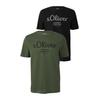 T-Shirt S.OLIVER, Herren, Gr. L, khaki, schwarz, Jersey, Obermaterial: 100% Baumwolle, bedruckt, casual, normal hüftbedeckend, Rundhals, Kurzarm, Shirts, mit großen Logo-Print, im 2er Pack