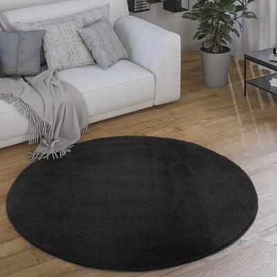 Teppich PACO HOME "Cadiz 630", schwarz, H:14mm Ø:120cm, Polyester, Teppiche, Kurzflor, Uni-Farben, besonders weich, waschbar, Wohnzimmer Image