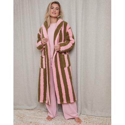 Pink Stripe Borg Dressing Gown