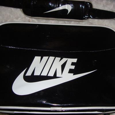 Nike Bags | Vintage Nike Patent Leather Look Black & White Messenger Gym Bag | Color: Black/White | Size: Os