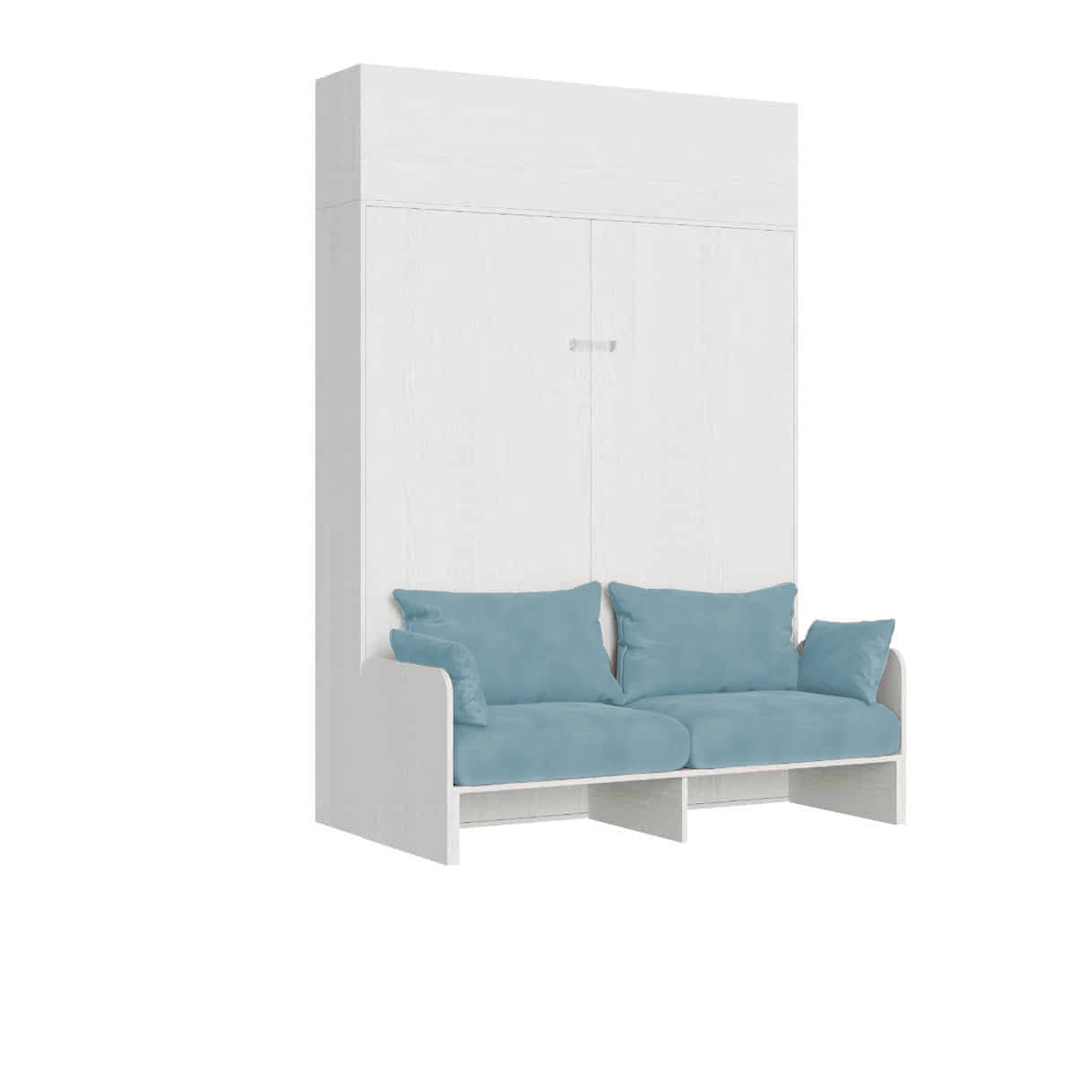 Itamoby Kentaro 160 cm Klappbett für Doppelbett mit Sofa und Schrankwand aus weißer Esche, hellblau Image